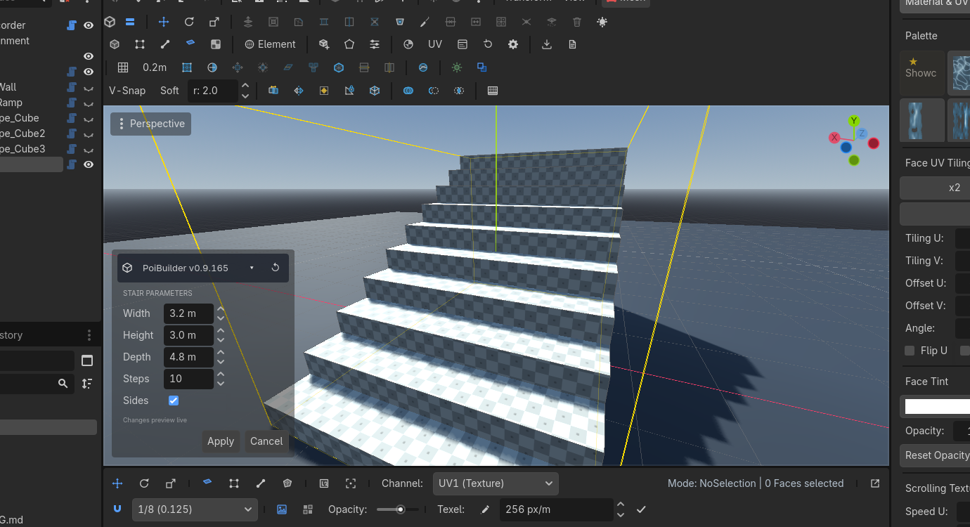 Live parameter modal — adjusting step count updates the preview mesh in real time.