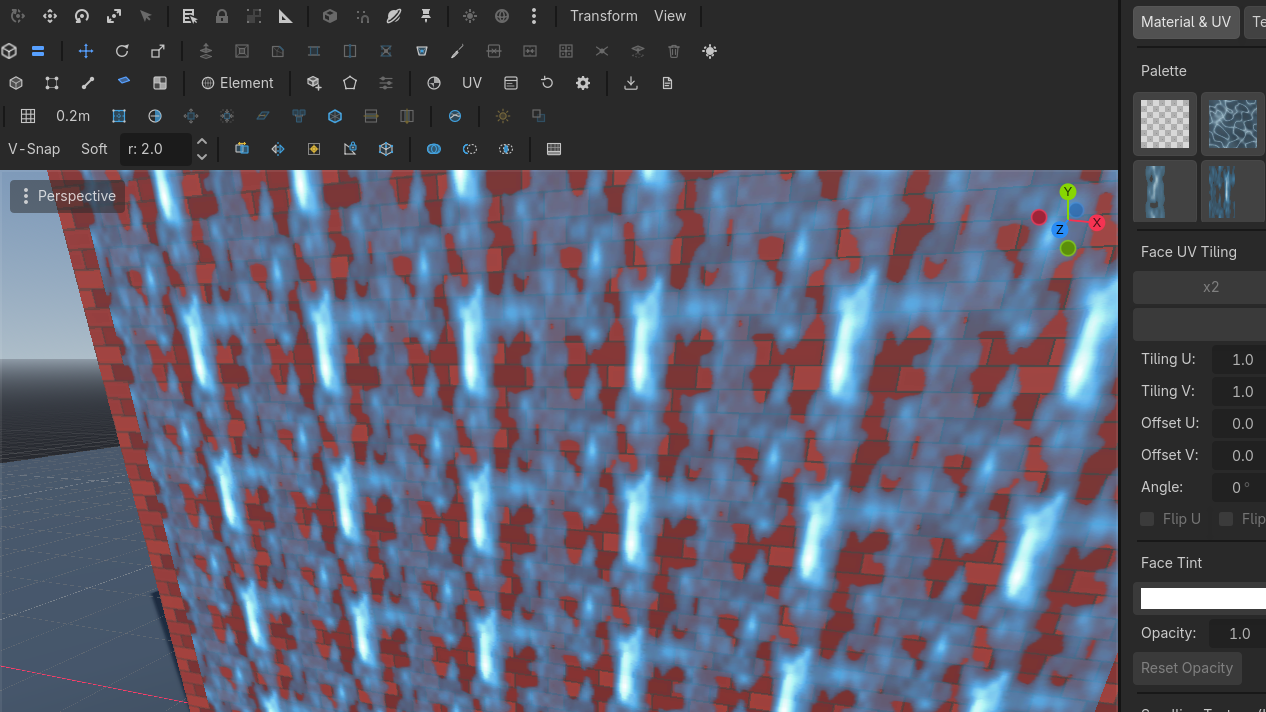 Animated materials — UV scroll in the viewport.