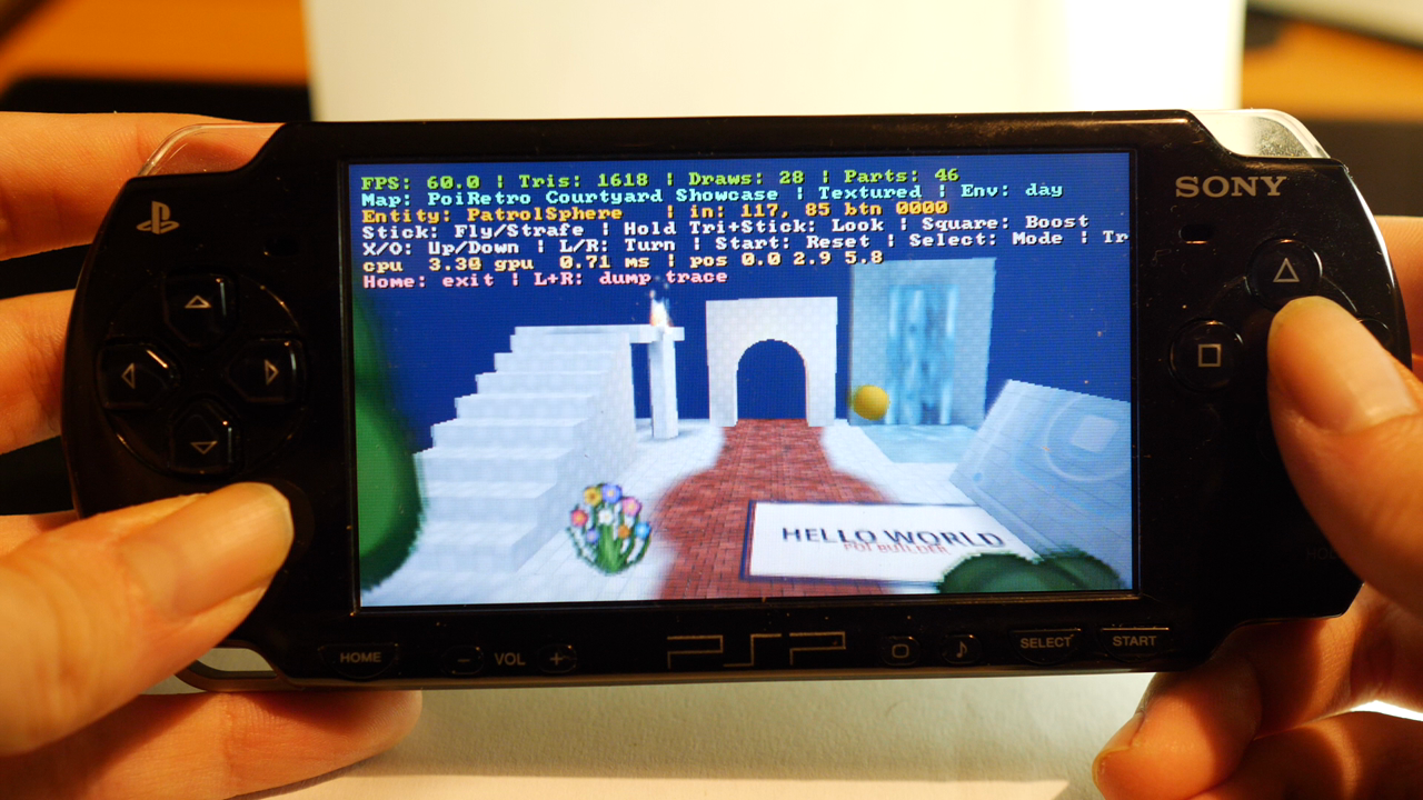 The same courtyard on a Sony PSP — not an emulator.