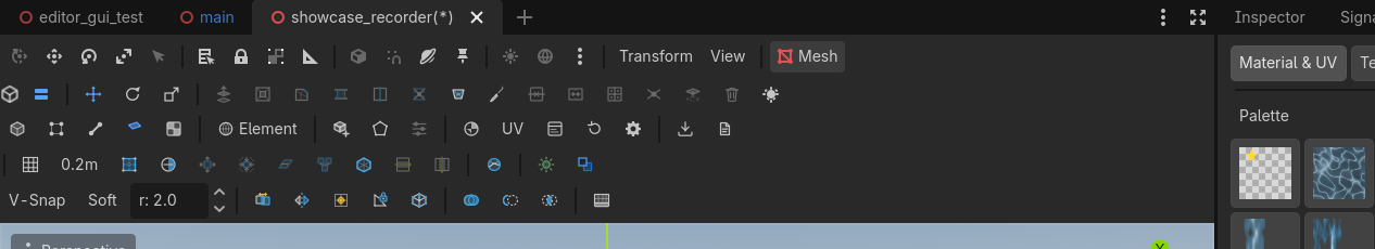 Every operation is one click on the persistent row under the 3D toolbar.